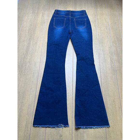 Vintage Look blue high-rise distressed flare Flamingo Distressed Jeans Sz 25x30 - Picture 5 of 12